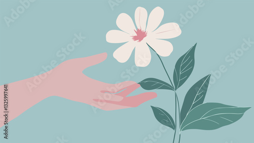 Hand Reaching for Flower