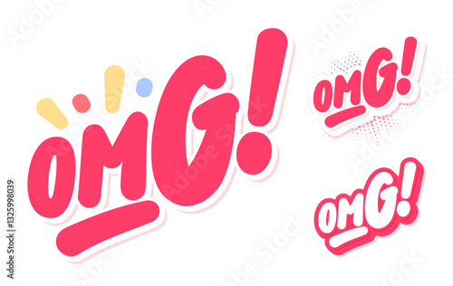 OMG Vector Handwritten text. A set of three design and color options.
