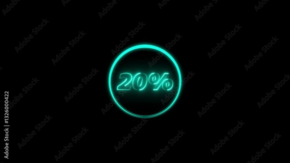 Glowing neon 20 percent number or 20% special offer isolated on black background.20% discount big offer sale business concepts. Glowing neon 20 percent number or 20% special offer isolated on black background.20% discount big offer sale business concepts.
