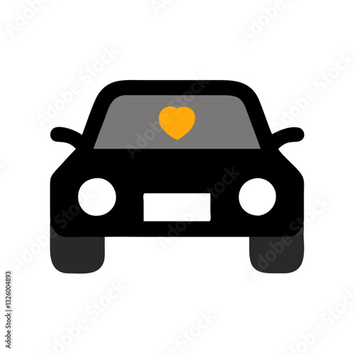Black car with heart symbol on hood