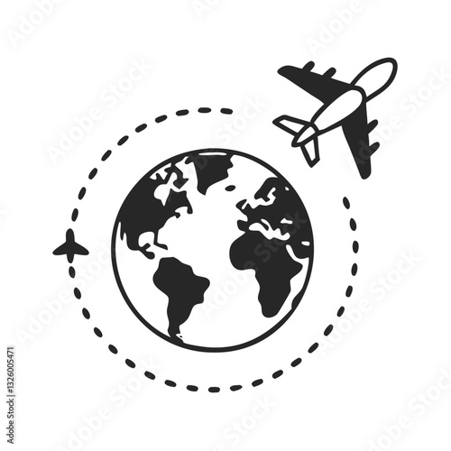 Airplane flying around the Earth icon
