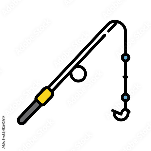 Fishing rod with hook and line icon