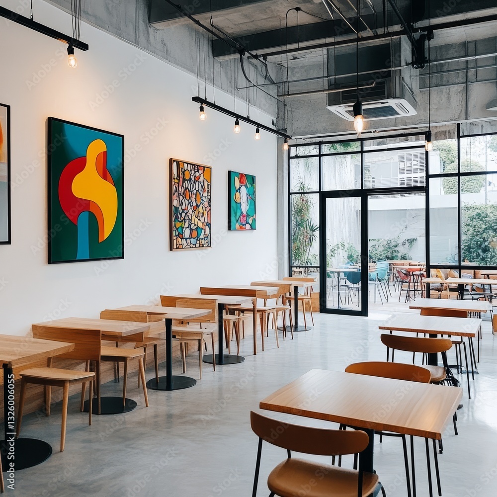 Aesthetic loft cafe with an industrial bookshelf filled with coffee accessories and design books Aesthetic loft cafe with an industrial bookshelf filled with coffee accessories and design books