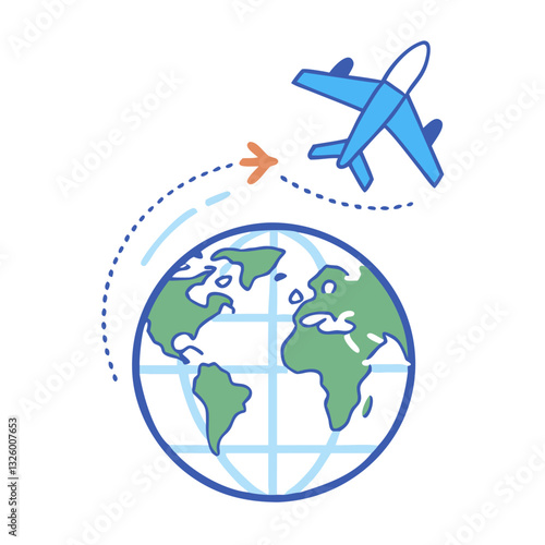 Airplane flying over globe with travel route