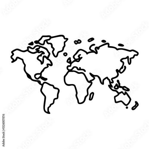 Black and white world map with continents