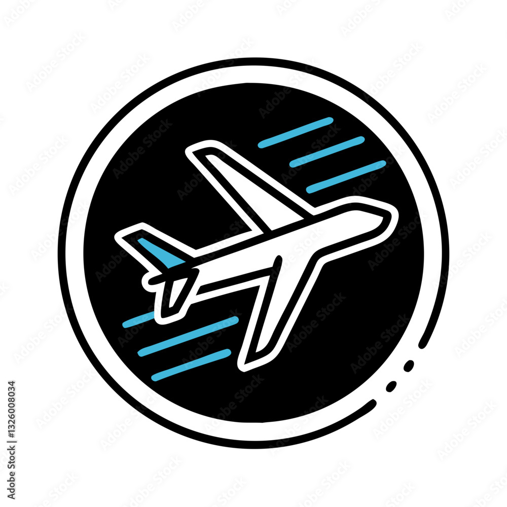 Black and white airplane in motion icon Black and white airplane in motion icon