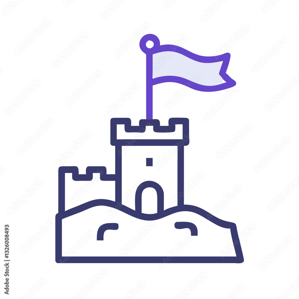Fototapeta premium Castle with flag outline icon