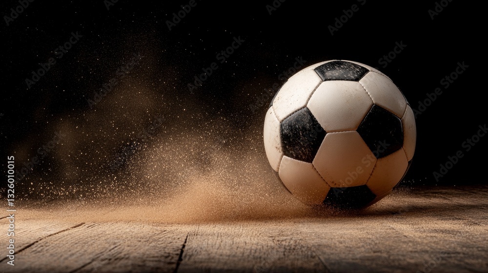 Fototapeta premium Fast-paced football match stadium action shot evening close-up thrilling play by team athletes