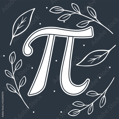 Stylized Pi Symbol with Botanical Elements on Dark Background Mathematical and Nature Inspired Illustration