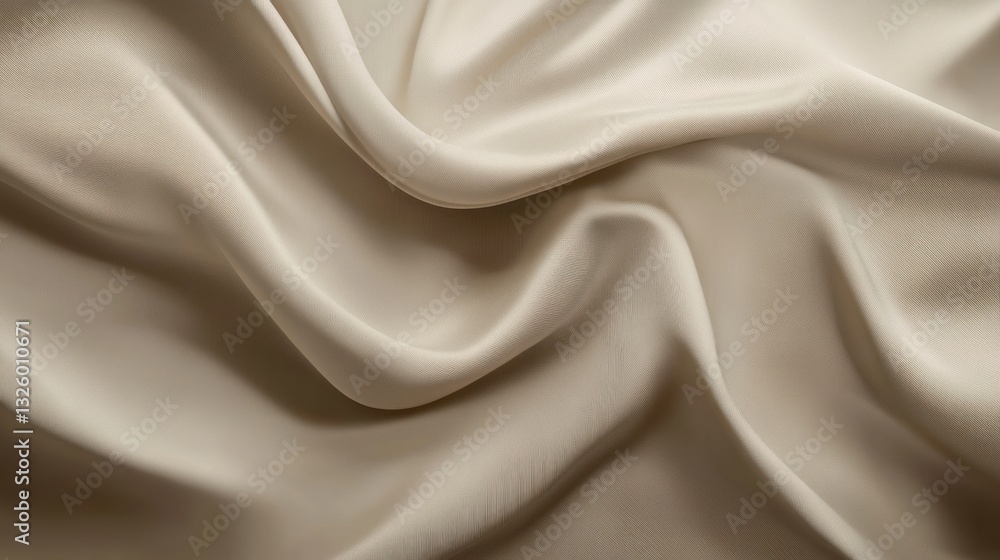Fototapeta premium Close-up of beige silk fabric with soft, flowing drapes and subtle texture.