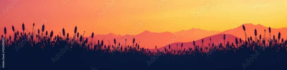 Dense, short grass silhouette, intricate details , simple, botanical
