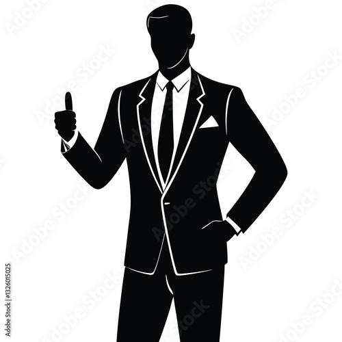 A silhouette of a man in an elegant, tailored suit with a slim physique, standing tall with a confident posture.  