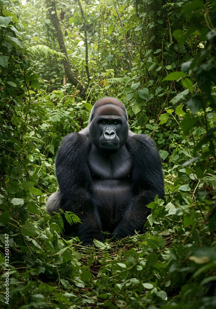 Naklejka premium Powerful Gorilla in Jungle Habitat