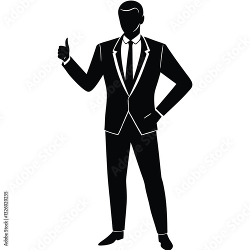 A silhouette of a man in an elegant, tailored suit with a slim physique, standing tall with a confident posture.  