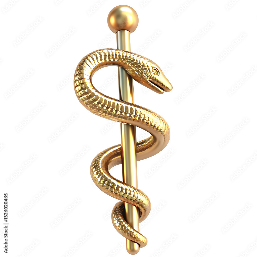 Obraz premium Caduceus Medical Symbol Icon, sleek design featuring intertwined snakes and wings, set against a minimalist white background PNG. GENERATIVE AI