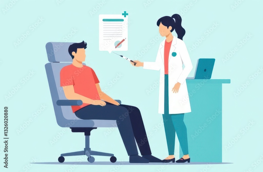 Healthcare professional prepares patient for vaccination in a clinical setting Healthcare professional prepares patient for vaccination in a clinical setting