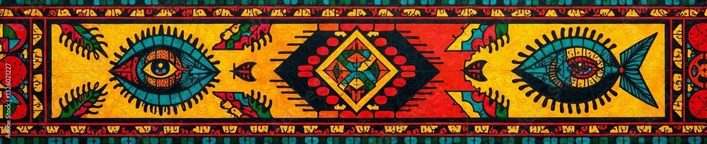 Colorful Zimbabwe pattern with tribal motifs and geometric shapes on sign, sign, geometric, pattern Colorful Zimbabwe pattern with tribal motifs and geometric shapes on sign, sign, geometric, pattern