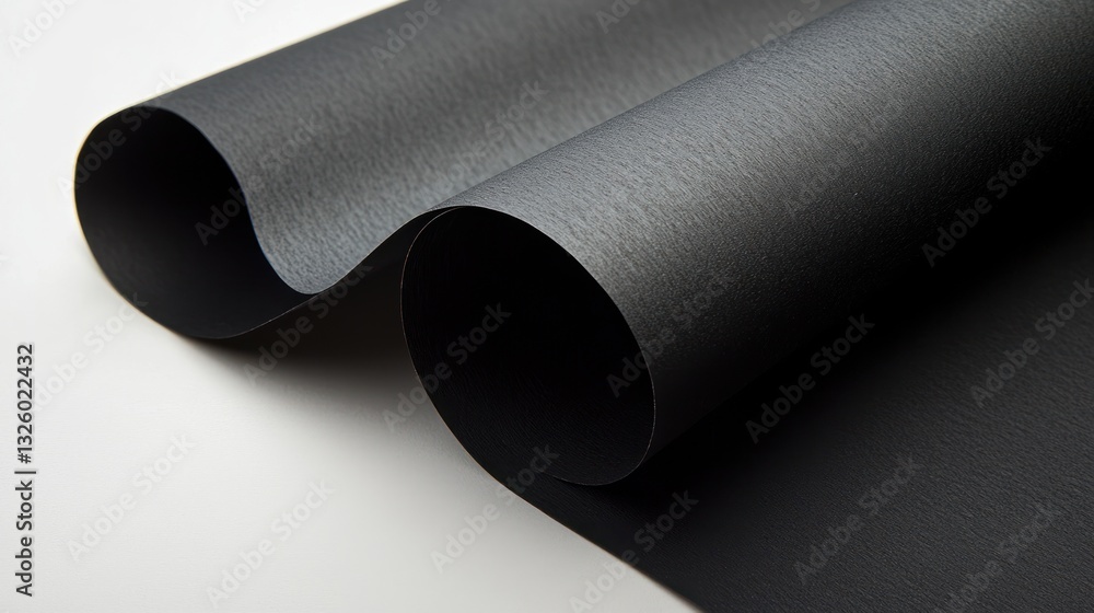 Close-up of dark gray rolled paper texture. Close-up of dark gray rolled paper texture.
