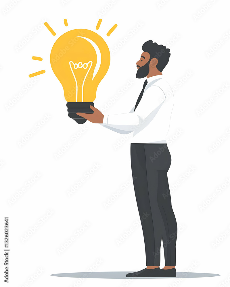 Businessman Holding a Bright Lightbulb, Symbolizing Innovation and New Ideas for Success in the Workplace Businessman Holding a Bright Lightbulb, Symbolizing Innovation and New Ideas for Success in the Workplace