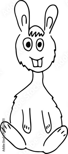 sitting happy hare with two protruding teeth with short ears looking at camera