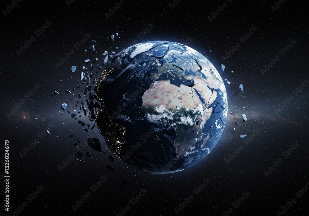 Naklejka premium Shattering Earth globe in space.