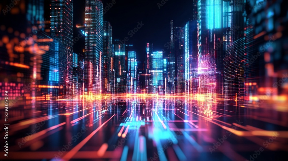 Futuristic Cityscape with Neon Lights and Digital Elements Futuristic Cityscape with Neon Lights and Digital Elements