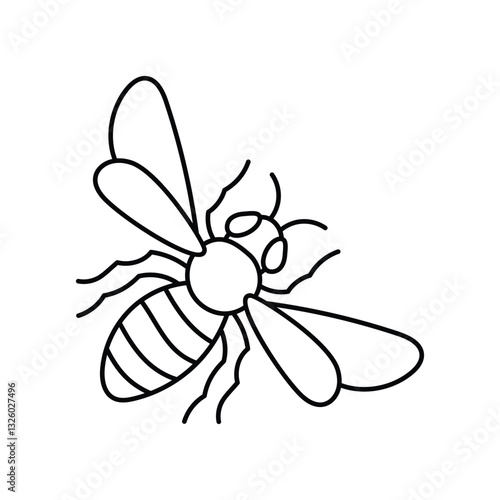 Bee doodle line icon with white background vector stock illustration