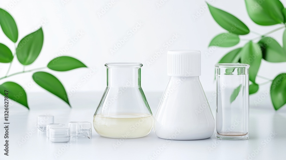 A clean and minimalist setup featuring laboratory glassware and greenery, symbolizing science and nature's harmony. A clean and minimalist setup featuring laboratory glassware and greenery, symbolizing science and nature's harmony.