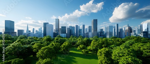 Urban landscape skyscrapers and green parks city center aerial view vibrant environment for nature and city harmony
