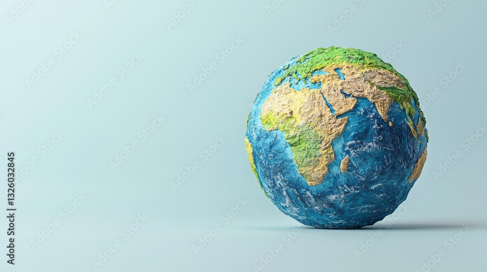 Vibrant 3d earth globe with textured edges on light background Vibrant 3d earth globe with textured edges on light background
