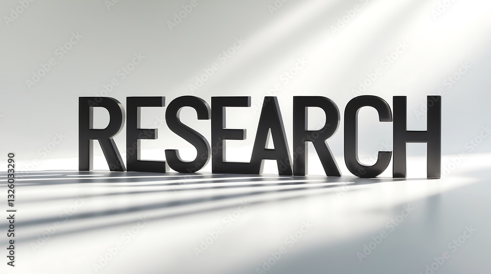 Bold letters spell RESEARCH casting shadows on a minimalist surface Bold letters spell RESEARCH casting shadows on a minimalist surface