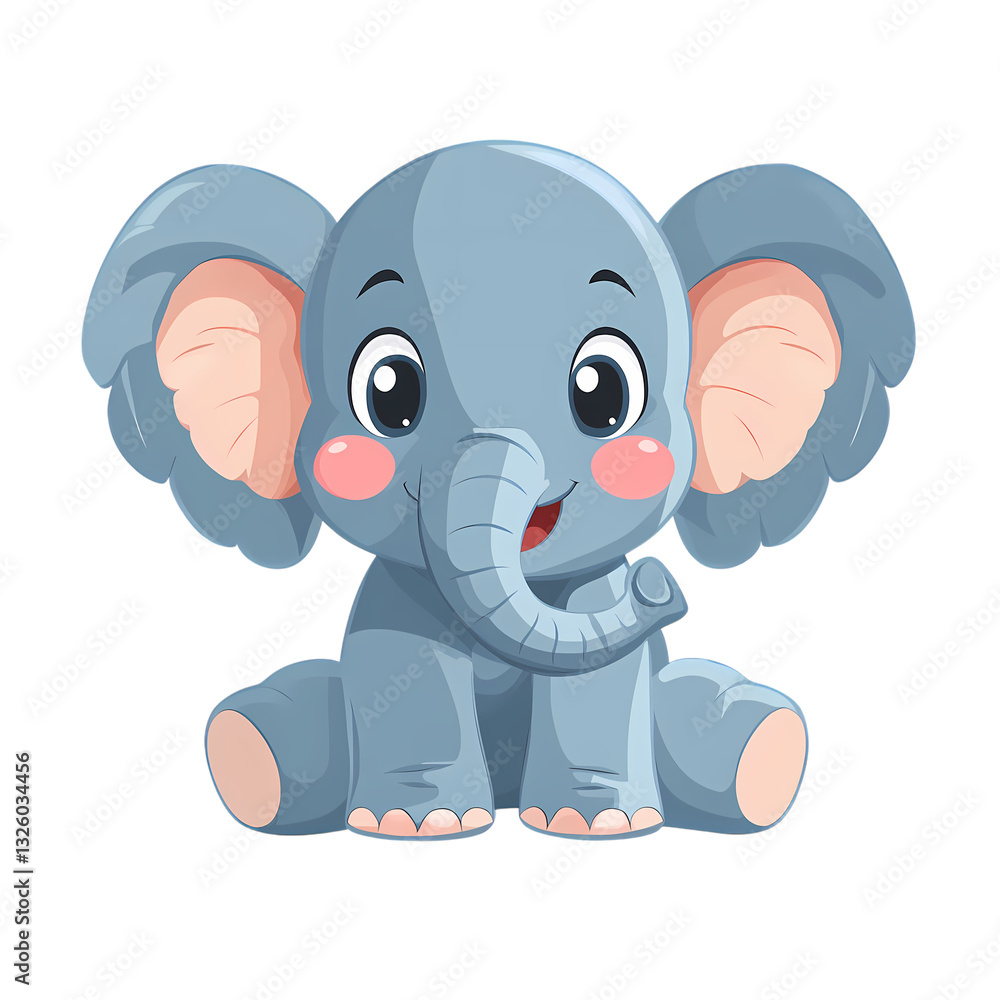 Fototapeta premium Flat cartoon of elephant character cute transparent background png sticker