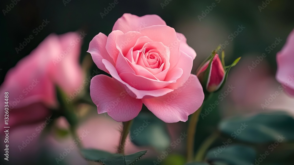 Fototapeta premium Delicate pink rose flowers in full bloom, romantic floral nature background