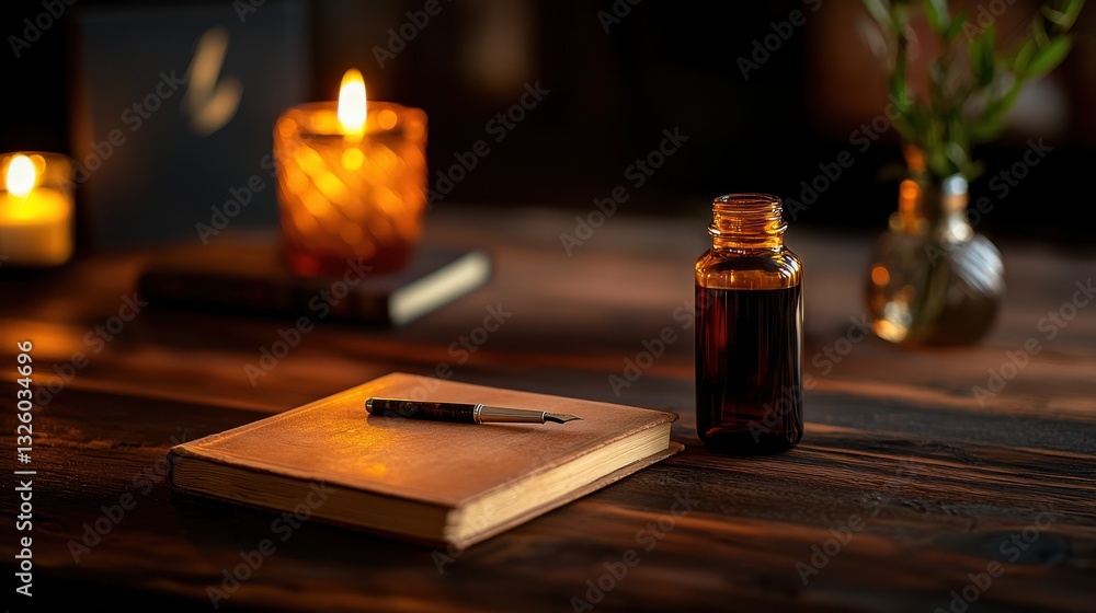Open Book on Wooden Table with Soft Light Creating a Cozy Atmosphere Open Book on Wooden Table with Soft Light Creating a Cozy Atmosphere