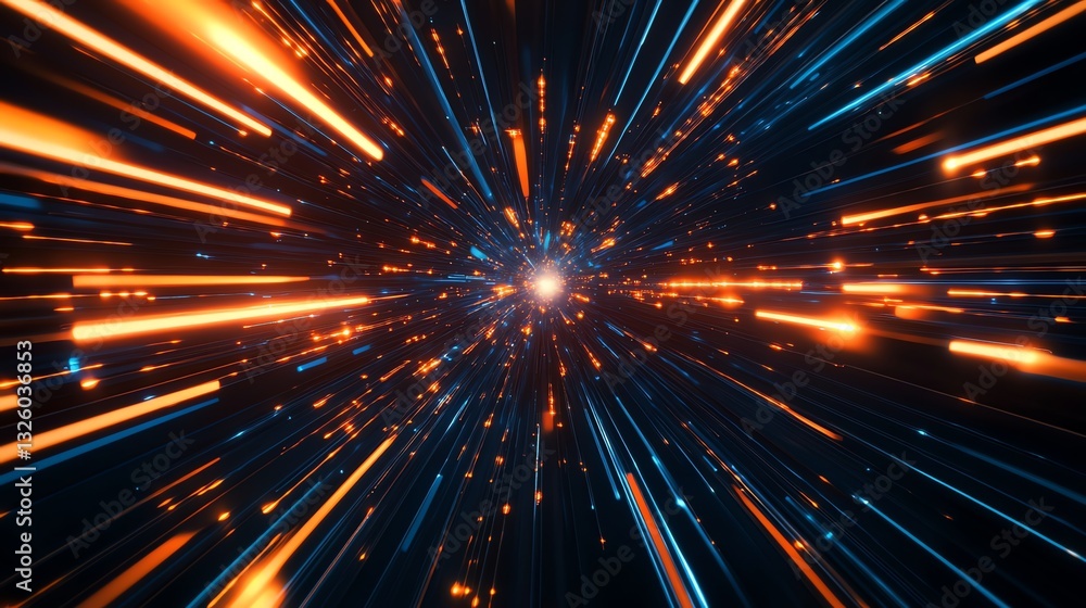 Fototapeta premium Abstract Light Speed with Blue and Orange Streaks Illustration