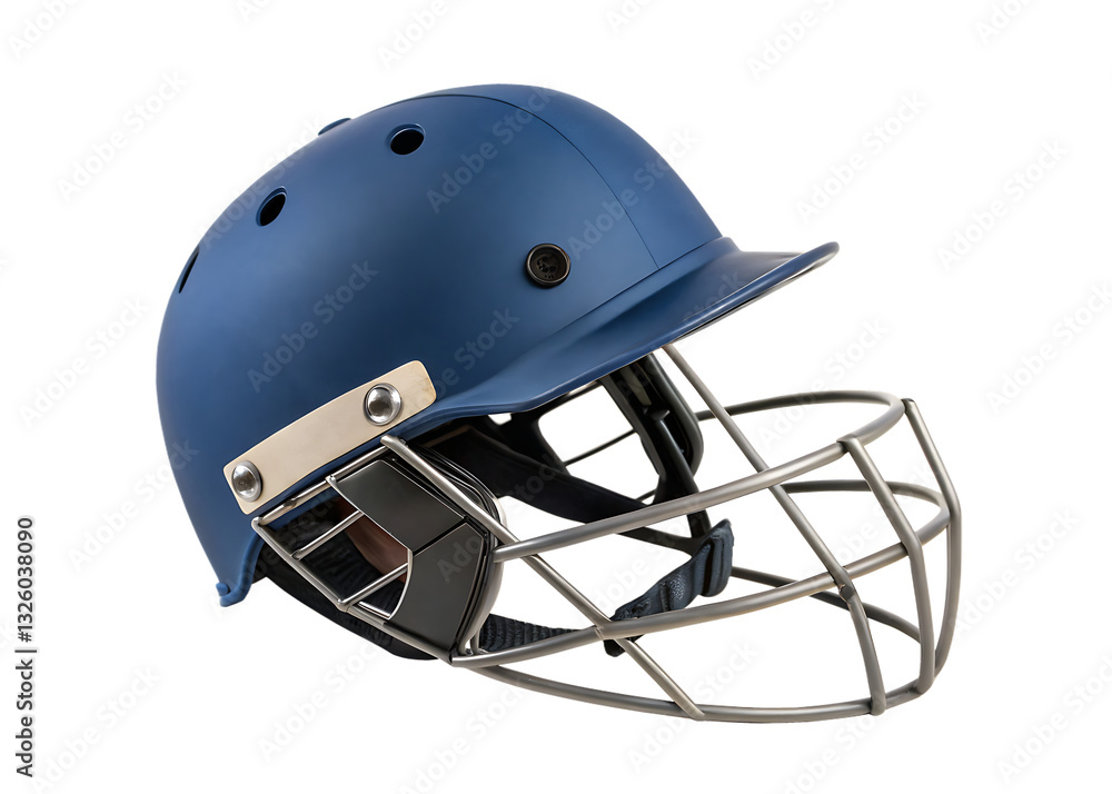 Naklejka premium blue cricket helmet with protective grill isolated on white background PNG. GENERATIVE AI