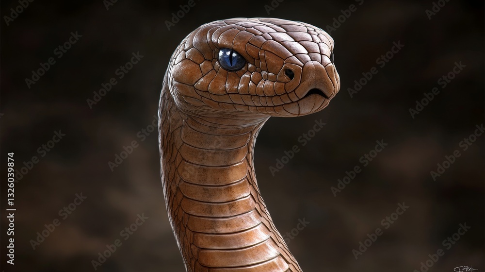 Fototapeta premium Serpentine Gaze Close-Up Portrait of a Textured Snake with Striking Blue Eyes, 3D Render
