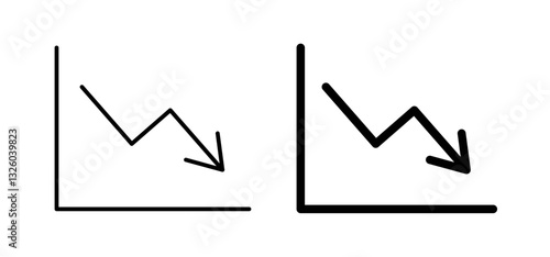 Arrow trend-down vector icon set black filled and outlined style.