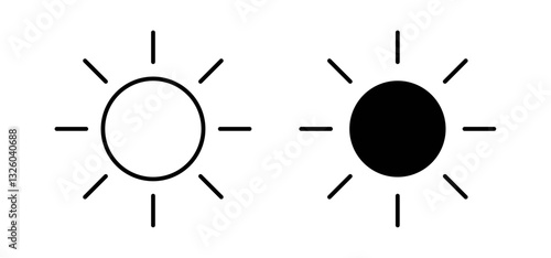 Brightness vector icon set black filled and outlined style.