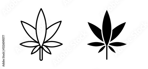 Cannabis vector icon set black filled and outlined style.