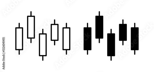 Chart candlestick vector icon set black filled and outlined style.