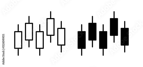 Chart candlestick vector icon set black filled and outlined style.