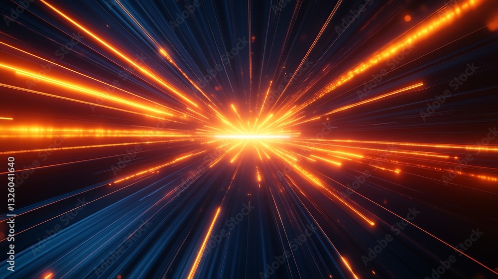 Obraz premium Glowing Light Streaks Moving Fast Towards Central Point Abstract Design