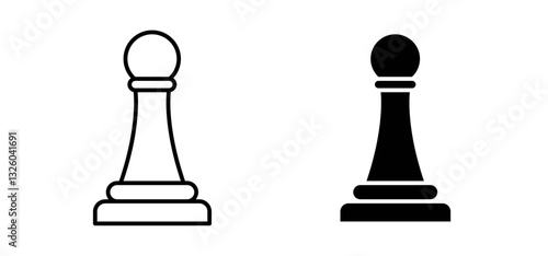 Chess pawn vector icon set black filled and outlined style.