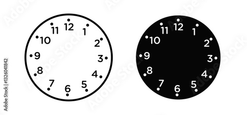 Clock face vector icon set black filled and outlined style.