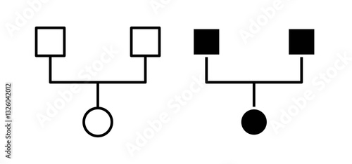 Code Fork vector icon set black filled and outlined style.