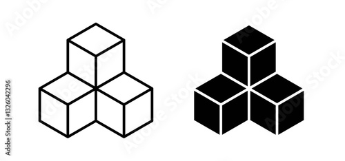 Cubes vector icon set black filled and outlined style.