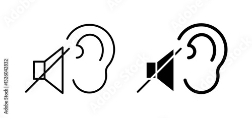 Ear deaf vector icon set black filled and outlined style.
