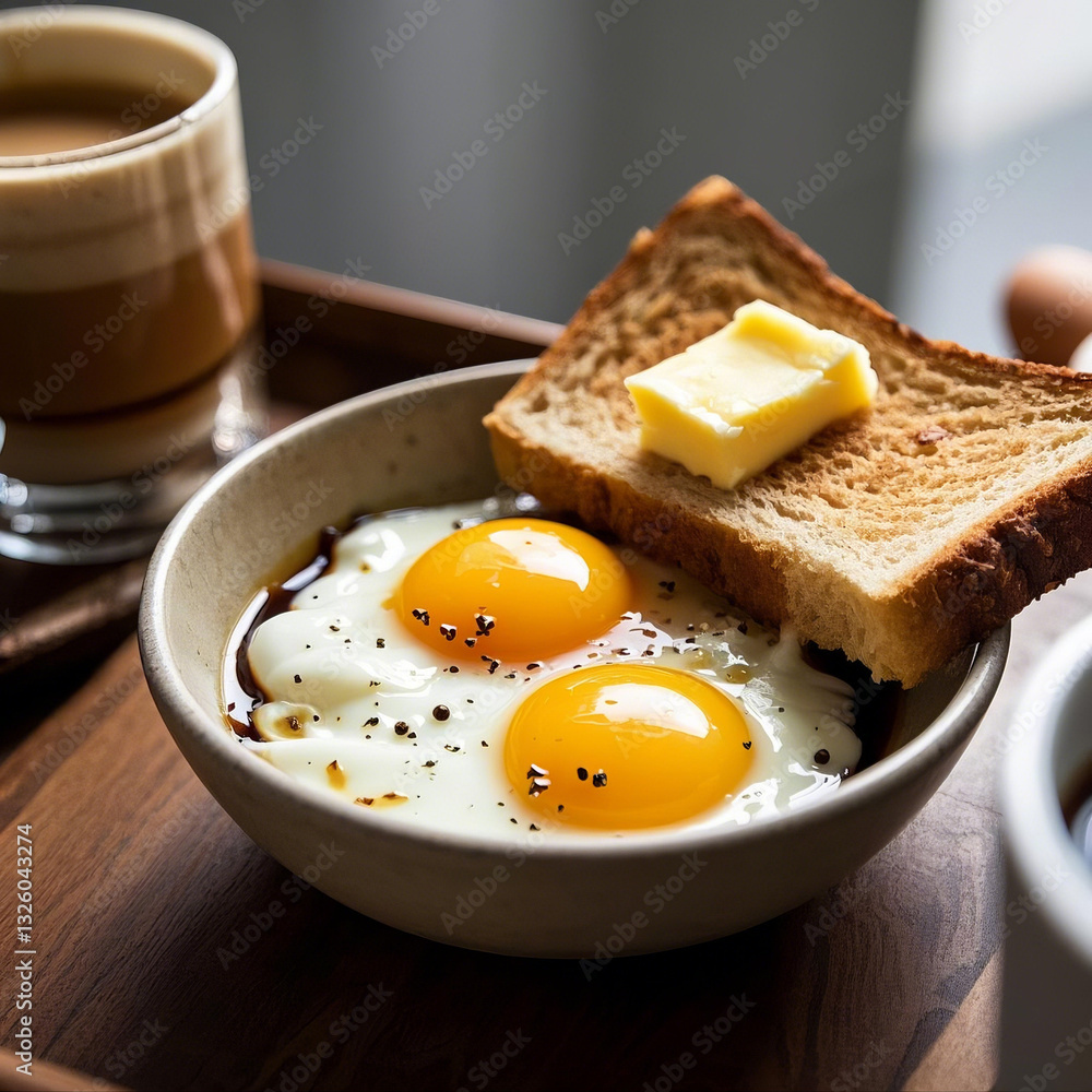 Fototapeta premium Delicious Breakfast with Sunny-Side Up Eggs, Toast, and Coffee