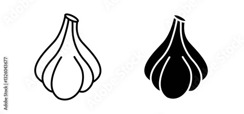 Garlic vector icon set black filled and outlined style.